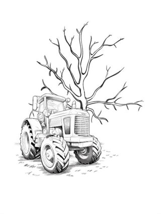 Fingeravtrycksaffisch med träd och traktor